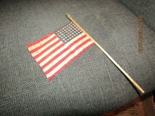 Vintage 5 " X 3 1/2 " Usa 48 Star Flag On Display Stick.
