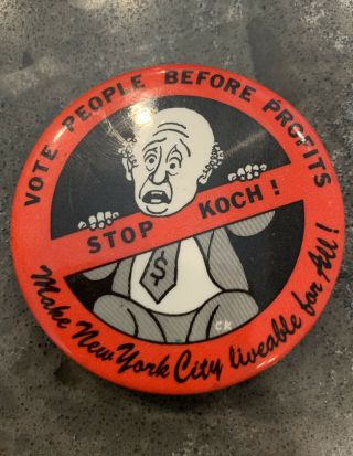 Ed Koch York (d) Nyc Mayor 1977 - 89 Anti Political Pin Button Stop Koch 2.  25”