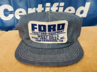 Vintage Ford Tractors Equipment Large Patch White Stitch Snap Back Hat