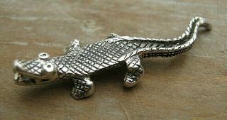 Miniature Birmingham Hallmarked Sterling Silver Study Of A Crocodile / Alligator