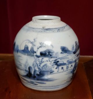 Antique Chinese Blue White Porcelain Ginger Jar 18th Century Qing Dynasty