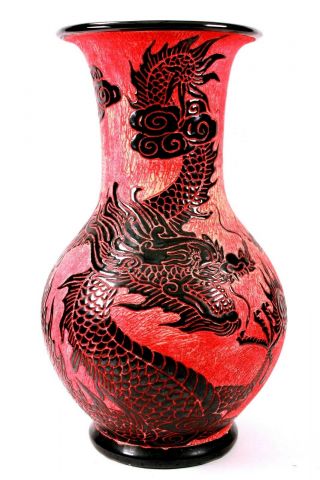 Large Vintage Chinese Japanese Porcelain Tin Glaze Dragon Vase 33cm