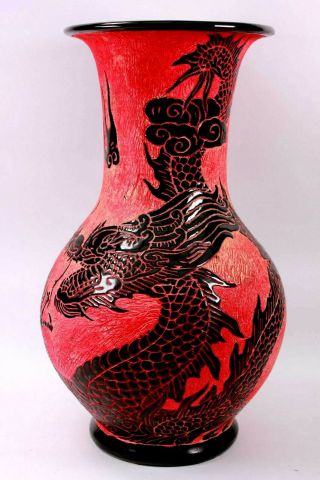 Large Vintage Chinese Japanese Porcelain tin Glaze Dragon Vase 33cm 3