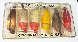 Very Tough Weezel Bait Co Six Pack Of Sparrow Lures Made In Oh 1940s
