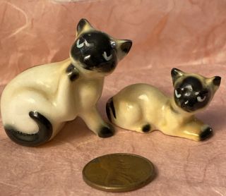 Rare Vintage Miniature Porcelain Siamese Cats Blue Eyes High Gloss Sanyo