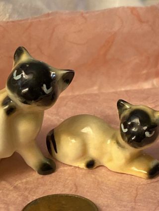 Rare Vintage Miniature Porcelain Siamese Cats Blue Eyes High Gloss Sanyo 2