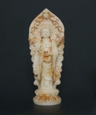 Old Antique Chinese White Jade Statue Sakyamuni Buddha - 17.  5cm