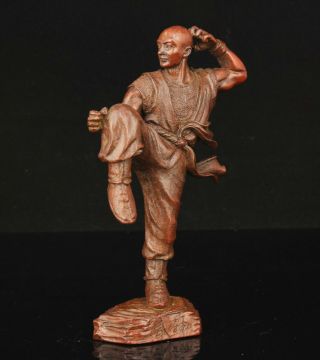 China Handwork Carving Red Copper Kung Fu Monk Statue Home Decoration