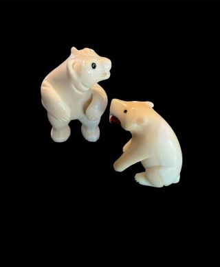 Vintage Mini Polar Bear Figurines - 2 Total - 1.  5 Inches,  Stone Carvings Vtg