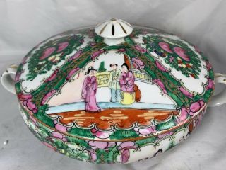 Antique Chinese Rose Medallion Canton Hand Painted Covered Server Casserole Lid