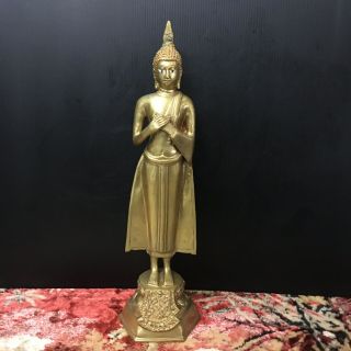 Thai Siam Gilt Bronze Buddha Antique 15 Inches Tall