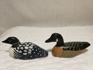 2 Kent Mini Wooden Ducks 19c 19c - 3 Hand Painted Glass Eyes 3 " X 1.  5 "