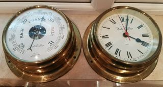 Vintage Foster Callear Marine Ships Barometer & Clock Bulkhead Nautical Brass