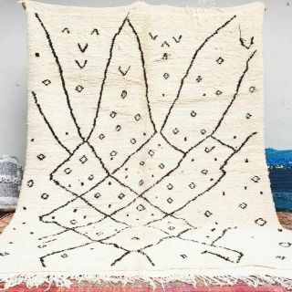 Vintage Moroccan Azilal Rug Carpet Handmade Beni Ourain Carpet Berber 109x78.  7in