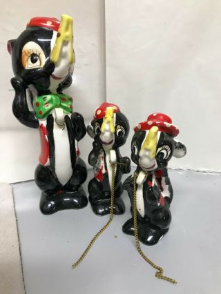 3 Vintage Skunks Dressed Mcm Chained Mom Babiies China Artmark Japan