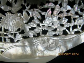 Antique Chinese Mother Of Pearl Carving Flowers Birds