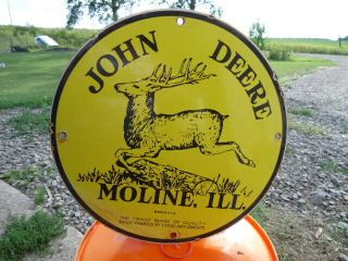 Vintage Old 1950s John Deere Gasoline Motor Oil Porcelain Enamel Gas Pump Sign