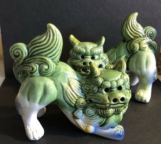 Set Of 2 Vintage Chinese Ceramic Foo Dog Figurine Asian Mid Century Modern