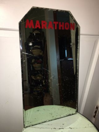 Vintage Marathon Oil Gas Service Station Bathroom Mirror Beveled 1950’s