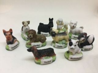 Dog Set 10 Mini Figurines French Porcelain Feves - Yorkie,  Cocker,  Westie,  Poodle
