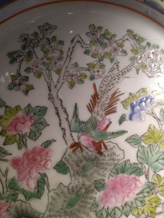 Vintage Chinese Asian Porcelain Charger Plate,  Hand Painted Flowers And. 2