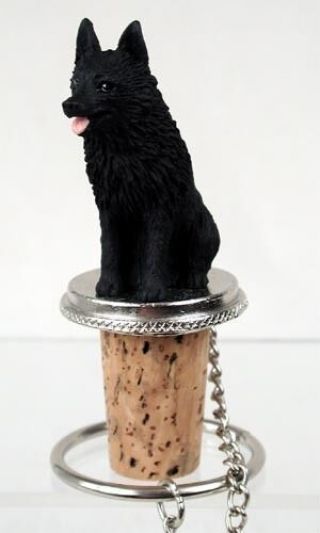 Schipperke Dog Hand Painted Resin Figurine Wine Bottle Stopper