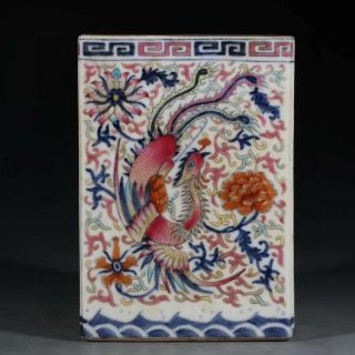Antique Chinese Famille Rose Porcelain Dragon Phoenix Brush Pot - Qianlong 18c.
