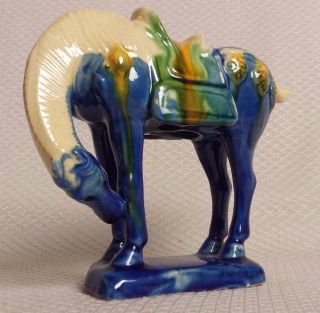Vintage Chinese Tang Dynasty Majolica Sancai Drip Glaze War Horse 1950