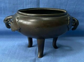 Fine Antique 19th Century Oriental Japanese Bronze Censer Bowl With Three Legs