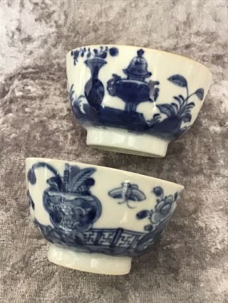 2 X Antique Chinese Porcelain Blue And White Tea Bowls