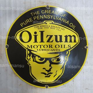 Oilzum Motor Oils 30 Inches Round Vintage Enamel Sign