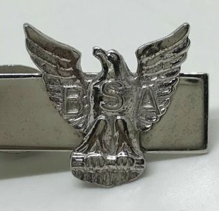 Vintage Bsa Boy Scout Silver Eagle Emblem Tie Bar Clip Robbins Attleboro 1.  25”
