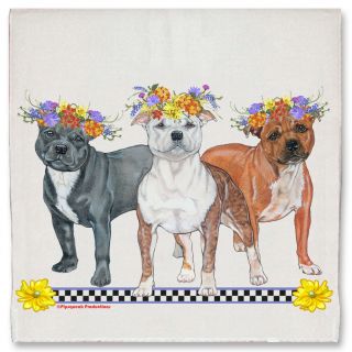 Staffordshire Bull Terrier Staffie Dog Floral Kitchen Dish Towel Pet Gift