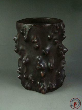 Fine Large Old Chinese Rosewood Carved Brush Pot Natural Style