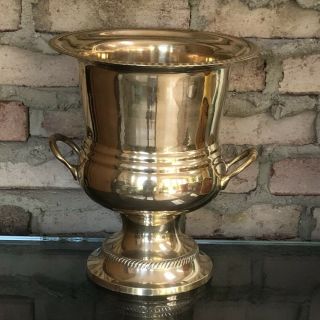 Vtg Solid Brass Urn Vase Trophy Shaped W Handles 11 " Tall Pedestal Bottom India