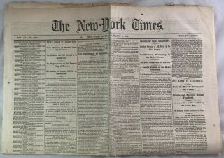 Orig March 1 1862 York Times Newspaper Civil War Confederate Jeff Davis,