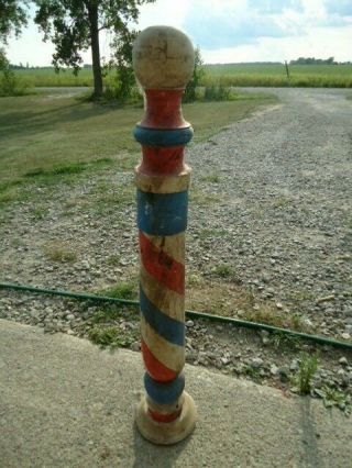 Old Vintage Antique 1940s Painted Red White & Blue Wooden Tall 41 " Barber Pole