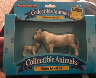 1995 Ertl Chianina Bull W Calf Farm Country Collectible Animals Cows