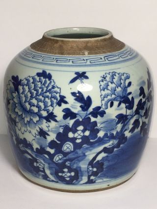 Antique 19th Century Chinese Blue And White Floral Ginger Jar 7.  75 " Tall Drilled