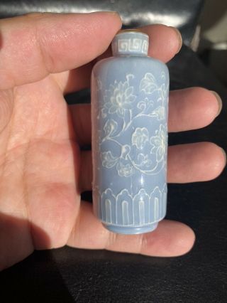 A rare 19th/20th century Chinese blue glazed and white snuff bottle 2