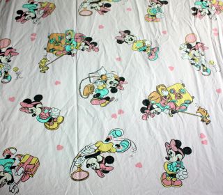 Vintage Disney Cti Pink Minnie Traveling With Dog Flat Sheettwin Bed Kawaii