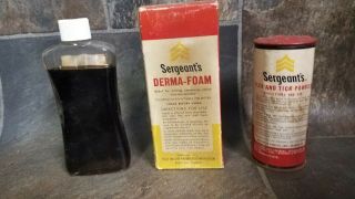 Vintage 1950s Sergeant ' s Derma Foam and Flea Tick Powder for Dogs.  Great Graphics 2