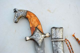 Vtg Islamic Oriental Bone Grip horse damascus Dagger Jambiya Khanjar Souvenir 3