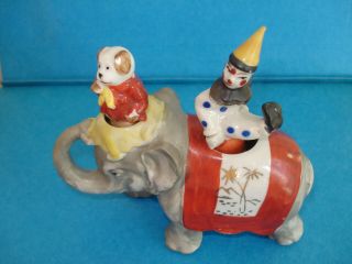 Vintage Elephant With Dog And Clown Nodder Salt And Pepper Shakers