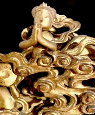 Gilt Woodcarving Of Heavenly Apsaras In Clouds From A Japanese Shrine 20th C
