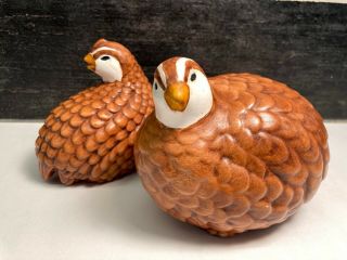 Vintage Brown & White Ceramic Quail Partridge Pair Figurines Small Is Arnels