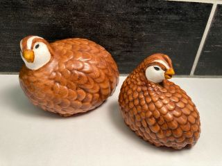 Vintage Brown & White Ceramic Quail Partridge Pair Figurines Small is Arnels 2