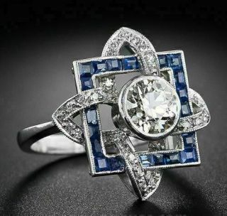 4 Ct Round Cut Diamond Vintage Women Wedding Art Deco Ring 14k White Gold Finish