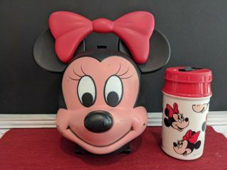Vintage Aladdin Minnie Mouse Head Lunch Box With Thermos