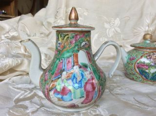 2 Chinese Antique Porcelain Miniature Teapots Canton Famille Rose 3